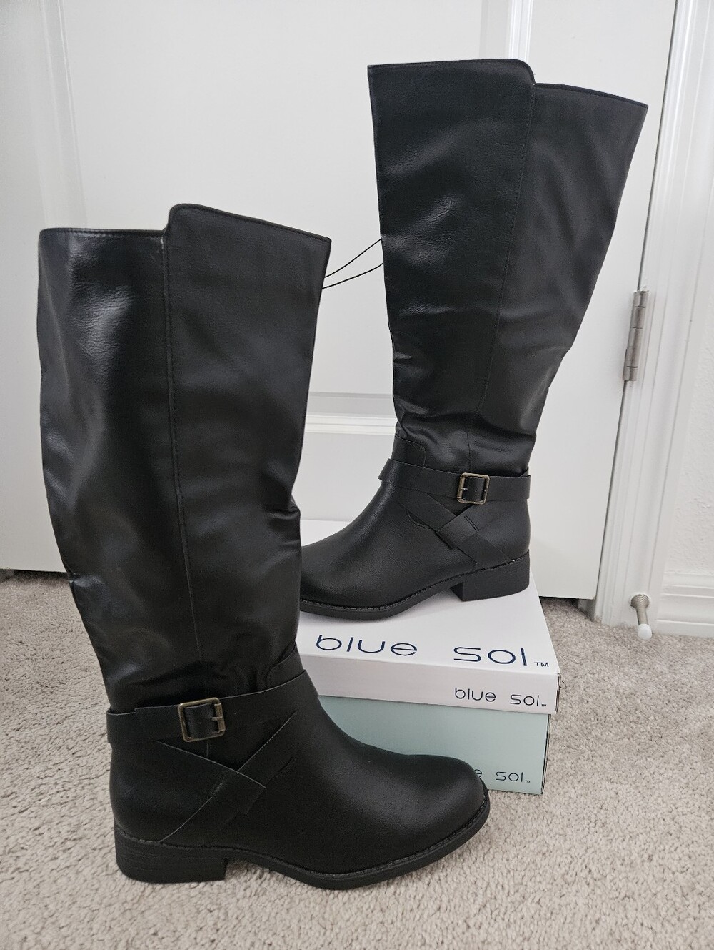New In Box Blue Sol Jamie Wide Calf Black Knee High Riding Boots Womens Sz 9